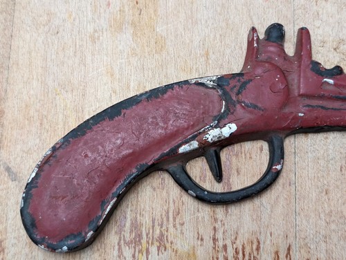VTG Cast Metal Revolver Decor Red Black Powder Aluminum Steel Primitive - Picture 2 of 6