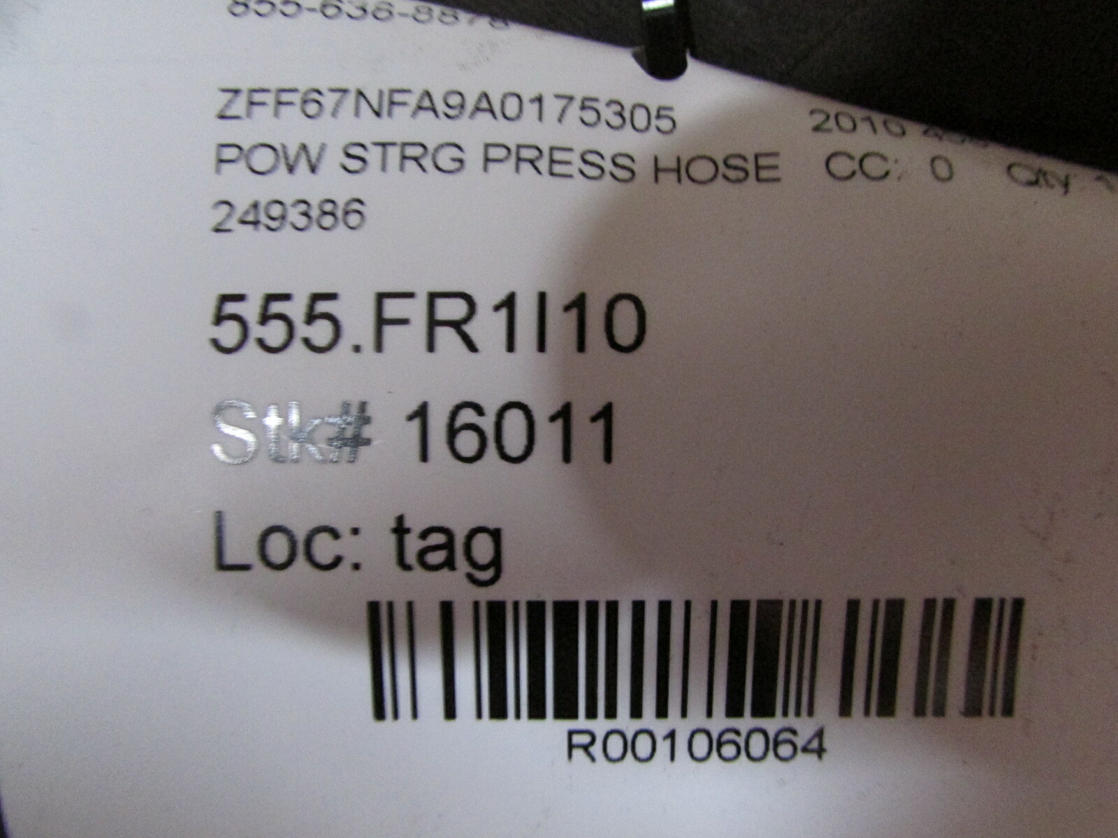 Ferrari 458 Italia, Power Steering Delivery Hose, Used, P/N 249386