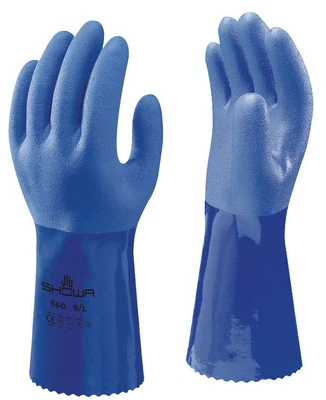 Showa "660" Gloves Oil Resistant Chemical Work PVC Dipped Grip Gauntlet Rubber
