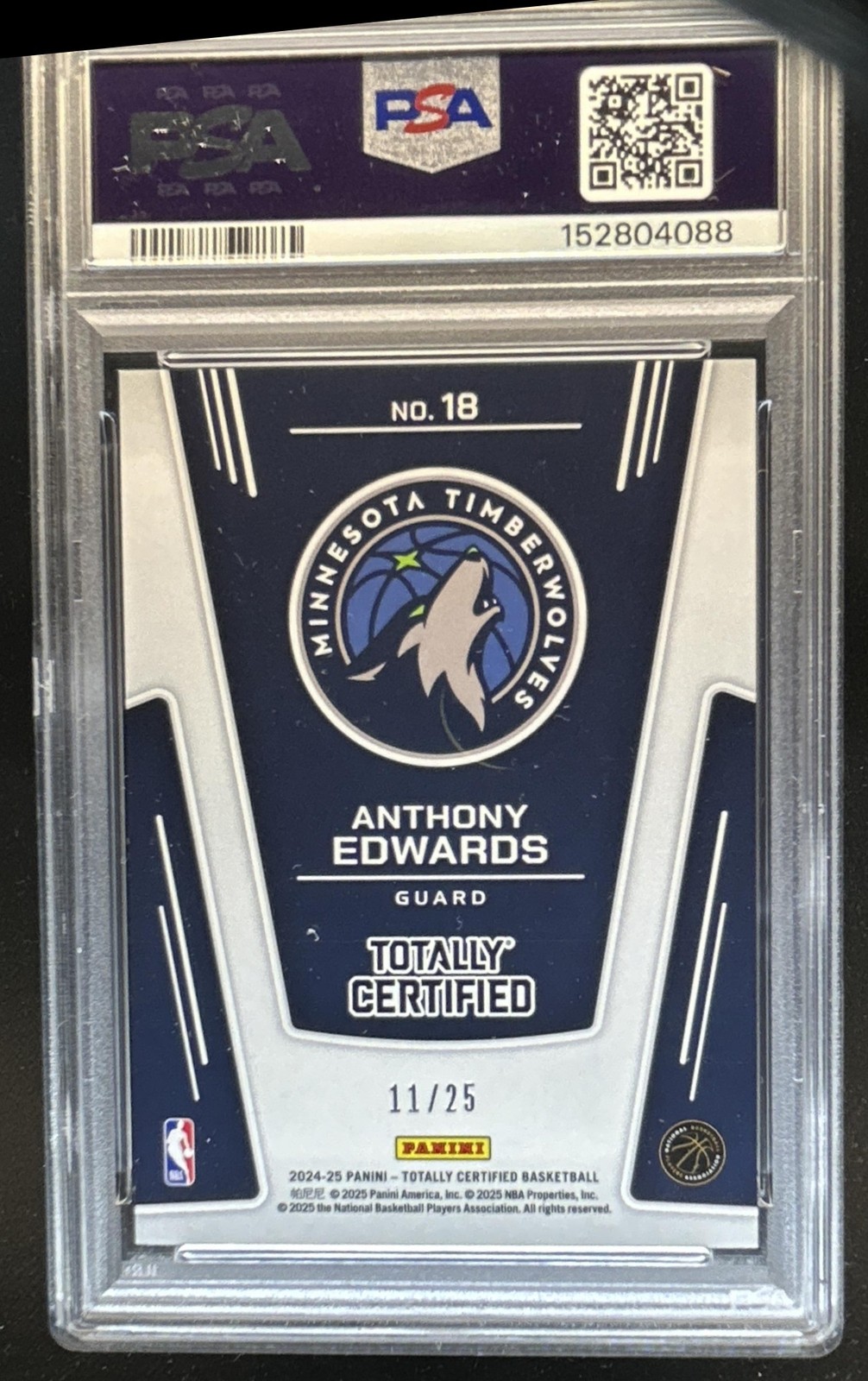 2024-25 Totally Certified Anthony Edwards The Mighty Camo Platinum #/25 PSA 10 view 2