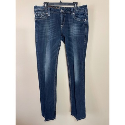 Rock Revival Deborah Easy Boot Jeans Dark Wash Crystal Embellished Size 34