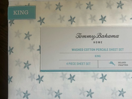 Tommy Bahama King Sheet Set Starfish Tropical Aqua Blue Botanical Island New - 第 2/3 張圖片