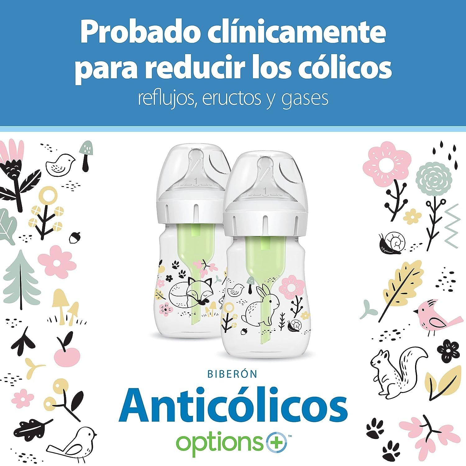 Anti-Colic Options+ Wide-Neck Baby Bottle Designer Edition Bottles, Woodland Dec