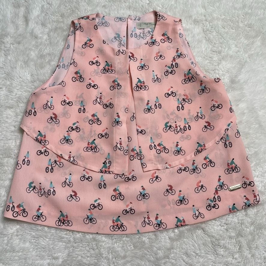 Pili Carrera Spain Girls 10 Y Pink Bicycle Print Tiered Layered Sleeveless Top