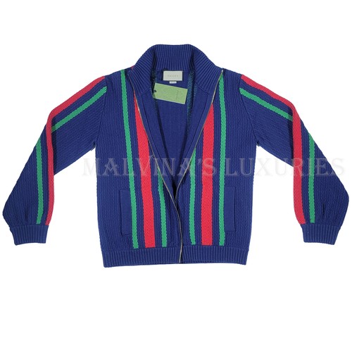 GUCCI MENS BOMBER JACKET KNIT ZIPPER CARDIGAN SWEATER WOOL WEB STRIPE sz XL - Picture 6 of 24