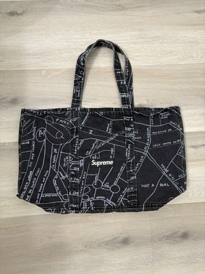 Supreme Gonz Map Denim Tote Bag SS19 Black Backpack Patchwork
