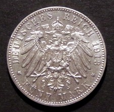 5 Mark 1913 Wilhelm II Konig von Wuerttemberg (silber)