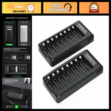 8 Bay AA AAA Battery Charger - 2 Pack, USB Fast Charging, Independent Slots for