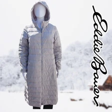 Eddie Bauer Women's Hooded Down Duffle Coat Size Small Gray Duck Down+