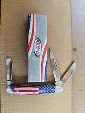 Rite Edge American Flag Trapper Pocket Knife 3 Blades Main Blade Is 2.25 Inch