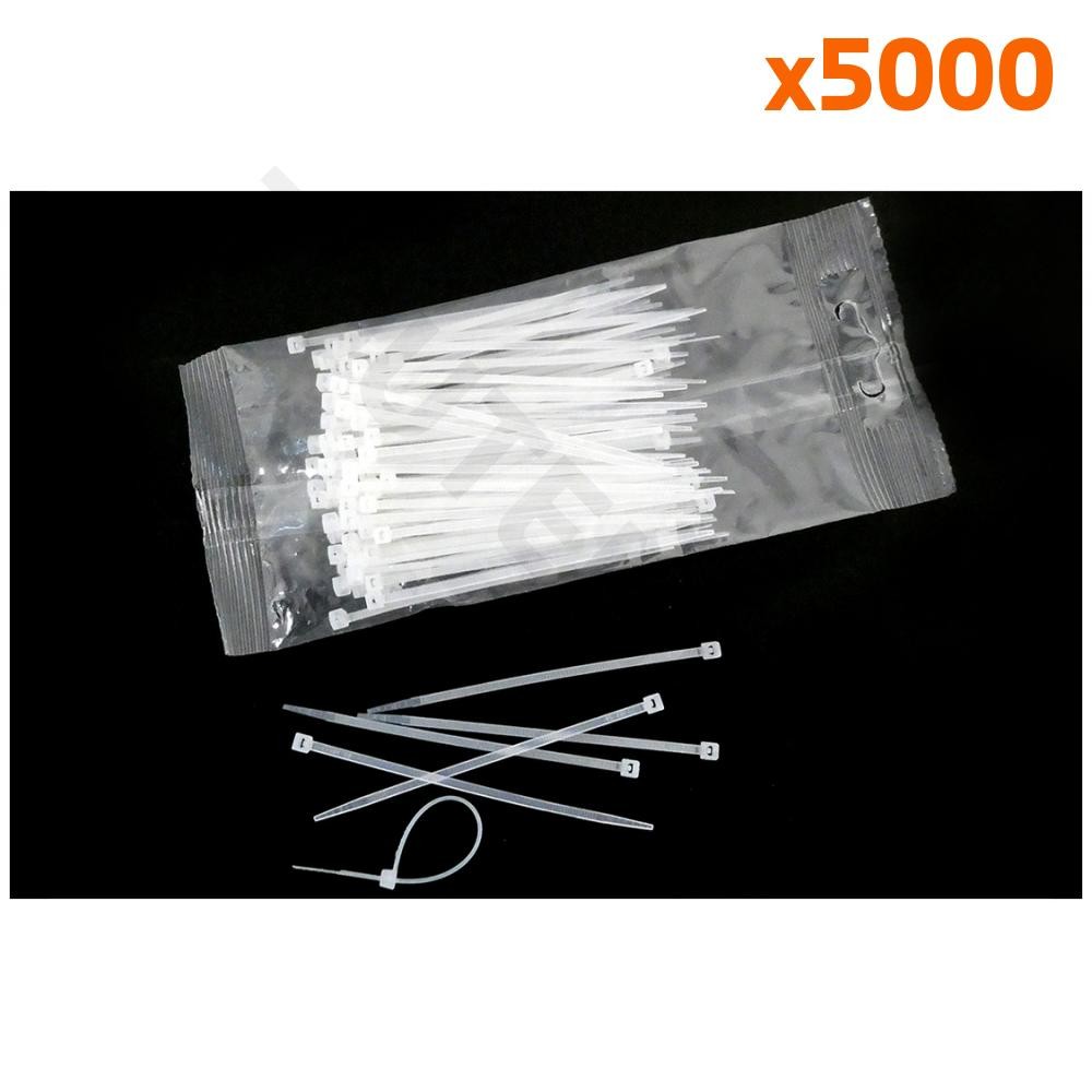 Collier plastique 2.5 x 100 mm translucide pour éliminer le désordre des câbles (5000 unités)