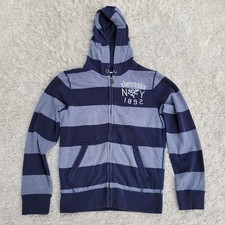 Abercrombie Kids Boys XL Full Zip Hoodie Blue  Gray Striped Moose Embroidered