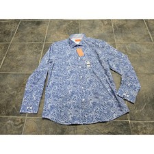 Tallia Mens Slim fit Dress Shirt 15 15.5 32 33 medium Blue Paisley career
