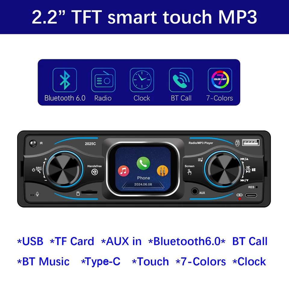Single 1DIN Car Stereo Radio Bluetooth FM/USB/AUX MP3 Player In-dash TouchScreen - Image 4 of 4