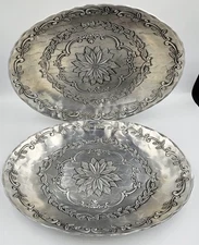 Wendell August Forge Oval Tray Poinsettia Holly Bows Handmade 9"L SET OF 2 w/box