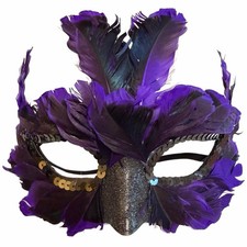Purple Feather Sequin Mardi Gras Masquerade Prom Costume Mask Ladies NWOT