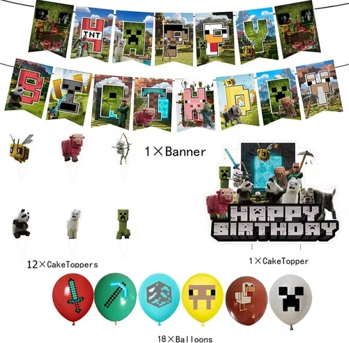 Minecraft Party Decoration New Movie Themed Party Supply for Gamer Fans Backtrop - Picture 8 of 10