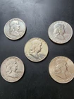 Lot Of 5 Franklin Half Dollar 90% Silver 1951D, 1958P, 1962D, 1963D(Bell Line)