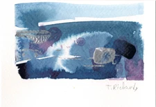 Blue Hour Painting Original Art, Night Abstract Landscape, Acrylic on Paper