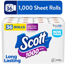 Scott 1000 Toilet Paper, 36 Rolls, 1000 Sheets Per Roll White Free Ship