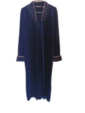 Jasmine Rose Signature Blue Velvet Robe Medium Embroidered Velour Zip Front Maxi