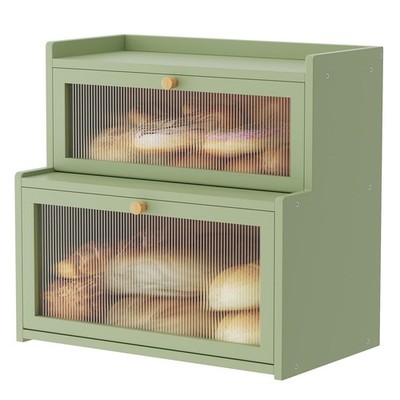Double Layer Bamboo Bread Box for Kitchen Counter, Countertop Bread Storage C...