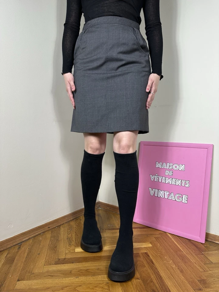 Falda Vintage APC Rue Madame Paris Mini Clásica Lápiz Gris Pie De Poule Talla M Foto 2 de 4