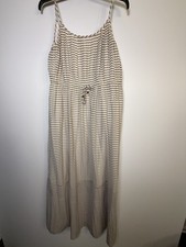 Cato Striped Maxi Dress Small Beige Gray Boho Flowy Tie Waist Summer
