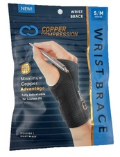 Copper Compression Wrist Brace Right Hand S/M Adjustable Support Carpal Tunnel