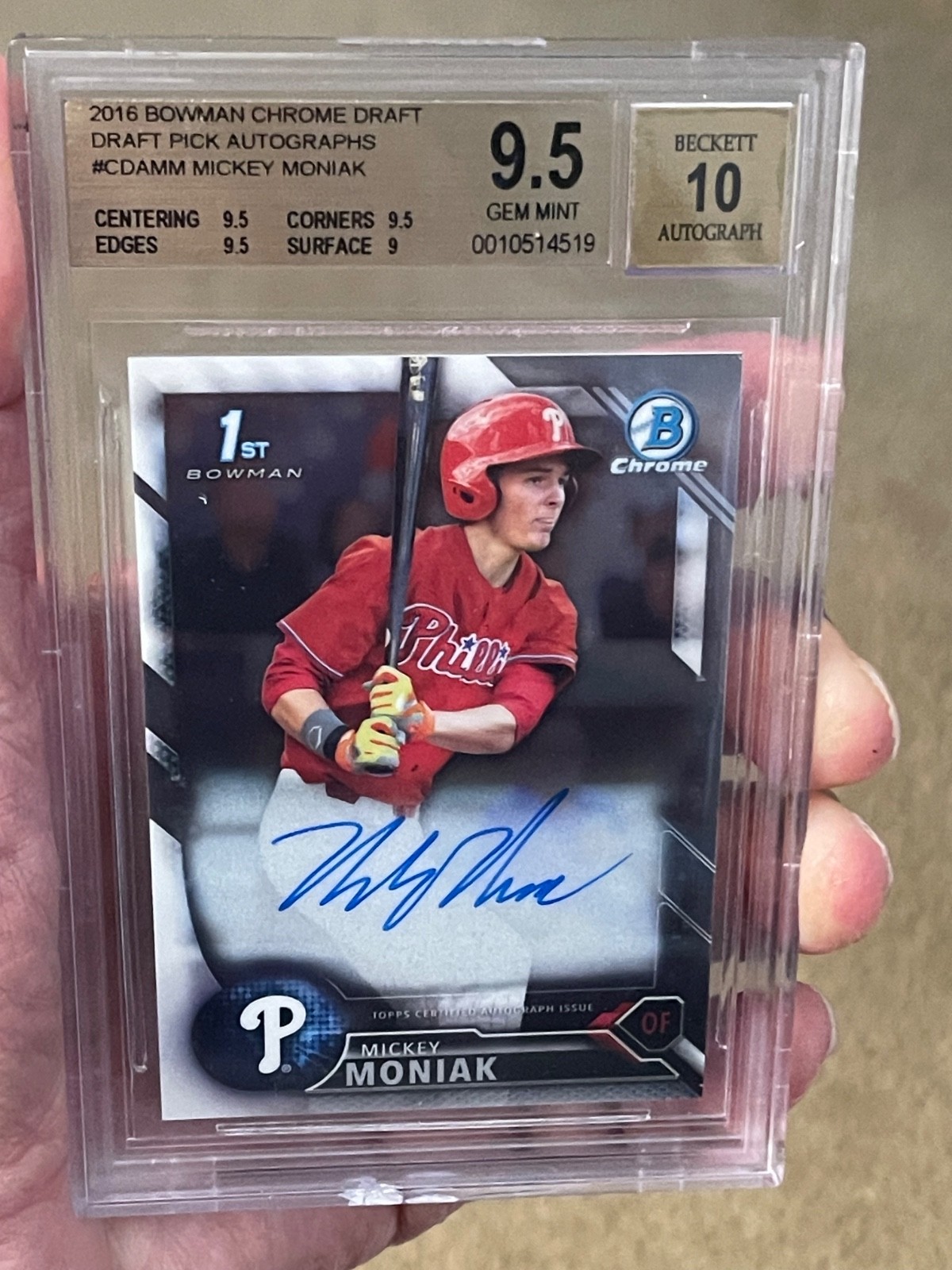 2016 Bowman Chrome Mickey Moniak RC Auto  9.5/10