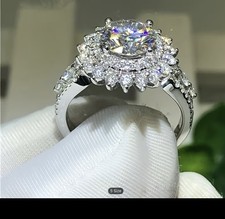 Silver Halo Cocktail Ring with Round White Stone, Prong Setting, Size 5