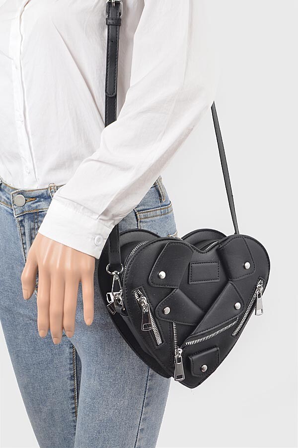 BNWT Brand New Heart Shape Biker Jacket Crossbody Clutch Bag