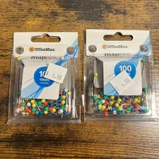 2 Office Max MAP PINS 100/box NEW round head push red blue green yellow white