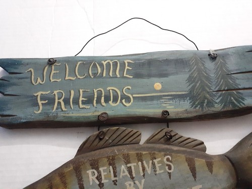 Vintage ? Ohio Wholesale Wall Hanging 2 Tiered Fish Welcome Cabin Rustic Sign - Picture 7 of 7