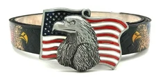  AMERICAN FLAG EAGLES MOTORCYCLE EMBOSSED COWHIDE LEATHER BELT & BUCKLE USA MADE