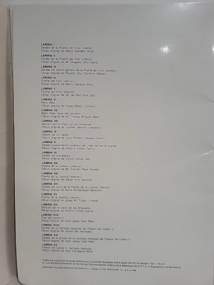Dibujos de la Alhambra June 1986 T. G. Hostench Barcelona Architectural Drawings - Image 2 of 4