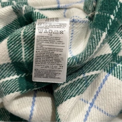 Old Navy Ivory and Green Plaid Flannel Jacket Girl’s Size XL (14-16) - Picture 4 of 7