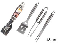Kit 3 Accessoires BBQ Inox Argent Barbecue Pelle Pinces Spatule Forchette