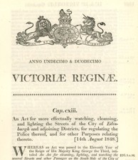 Antique Act of Parliament Watching Cleansing & lighting streets Edinburgh 1848