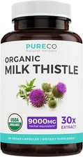 USDA Organic Milk Thistle Capsules - 80 Silymarin - 9,000mg of Milk Thistle ...