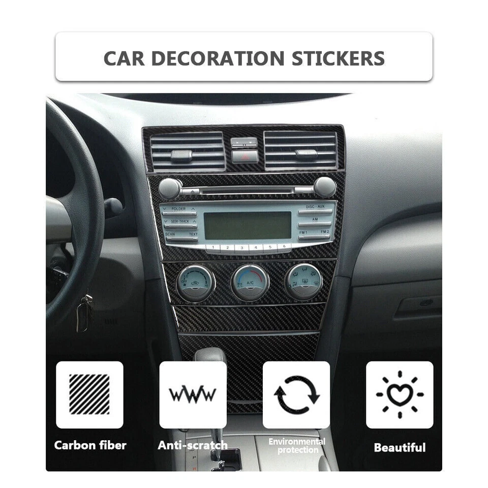 Cubierta de consola central interior de fibra de carbono 5 piezas para Toyota Camry 2007-2011 Foto 4 de 4