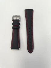 20mm Black/Red Genuine Leather Watch Band - USA
