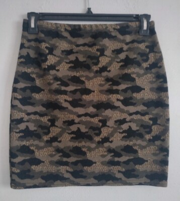 Jupe Femme Taille 38 En Maille épaisse - Style Bandage, Motif Camouflage, Kaki/noir/doré