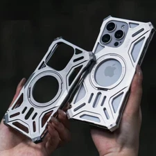 Magnetic Metal Armor Hollow Shockproof Stand Case For iPhone 17 16 15 14 Pro Max