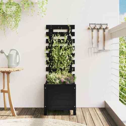 Garden Planter with Rack Black 39x39.5x114 cm Solid Wood Pine - Picture 1 of 9