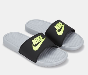 gray nike slides