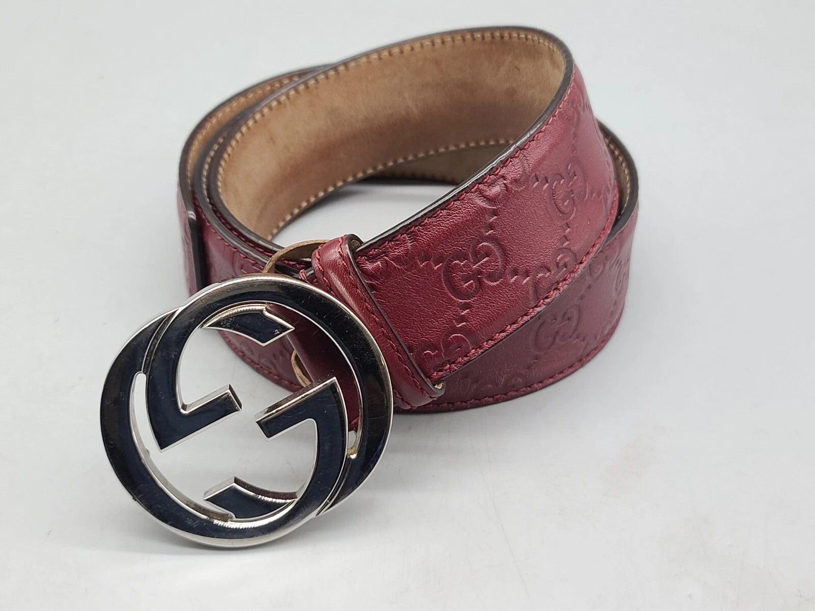 Ceinture homme GUCCI rouge avec boucle dorée 114984 AA61N taille 90/36  OCCASION  P180