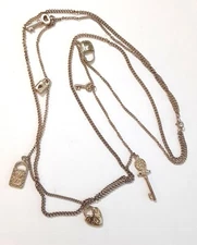 Padlock Necklace Love Lock and Key Charms Gold Tone 30 in