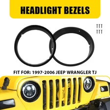 LH & RH Front Headlight Bezel Lamp Cover Trim Set For 1997-2006 Jeep Wrangler TJ