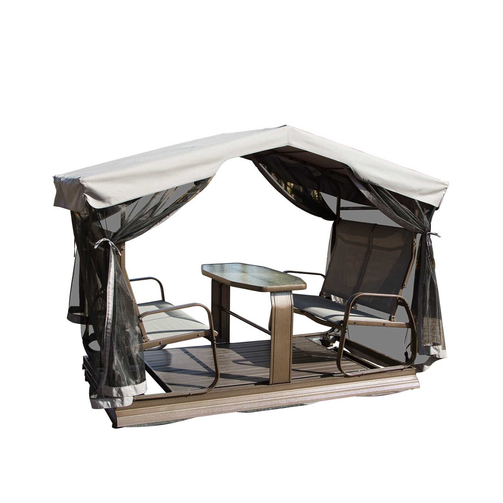 Domi 4-Seat Outdoor Glider Benches,Patio Swing Chair with Canopy,Aluminum Frame